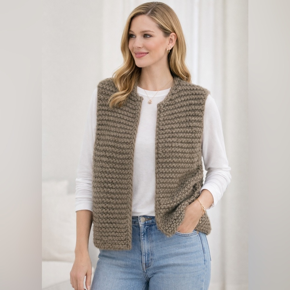 Sundance Chunky Knit Sweater Vest Wool Alpaca Blend Open Front Boho Large